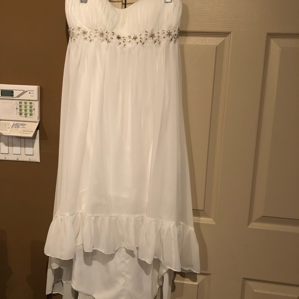 Ivory high low strapless dress sz 2